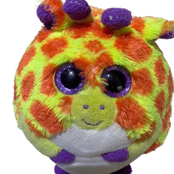 TY 2014 Beanie Ballz 5” TOBY Plush Big Sparkle Purple Eyes Giraffe Ball Toy - Picture 2 of 11